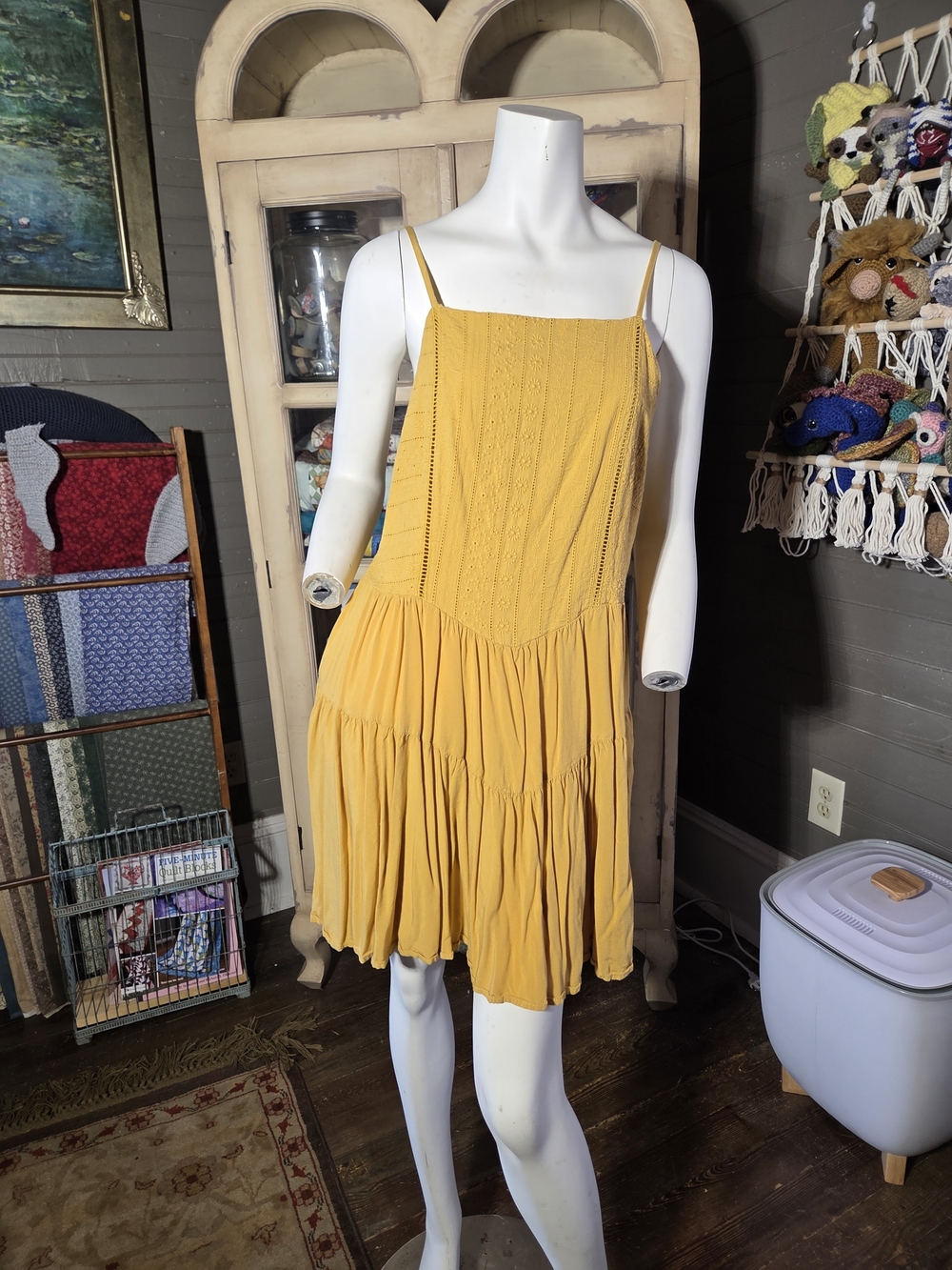 Wild Fable Mustard Yellow Tiered Spaghetti-Strap Mini Dress